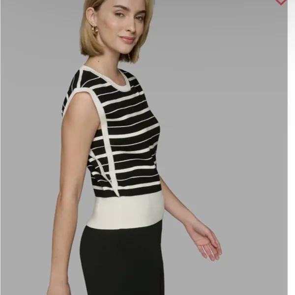 Karl Lagerfeld Black and White Striped Muscle Tee - Image 3