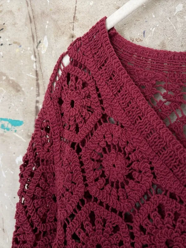 Ultra Pink Long Sleeve Crochet Cardigan - Image 5