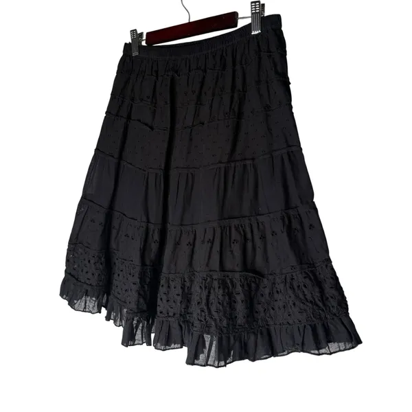 Solitaire Black Eyelet Ruffle Skirt‎ Size S Romantic Tiered Boho Lined Cotton - Image 3