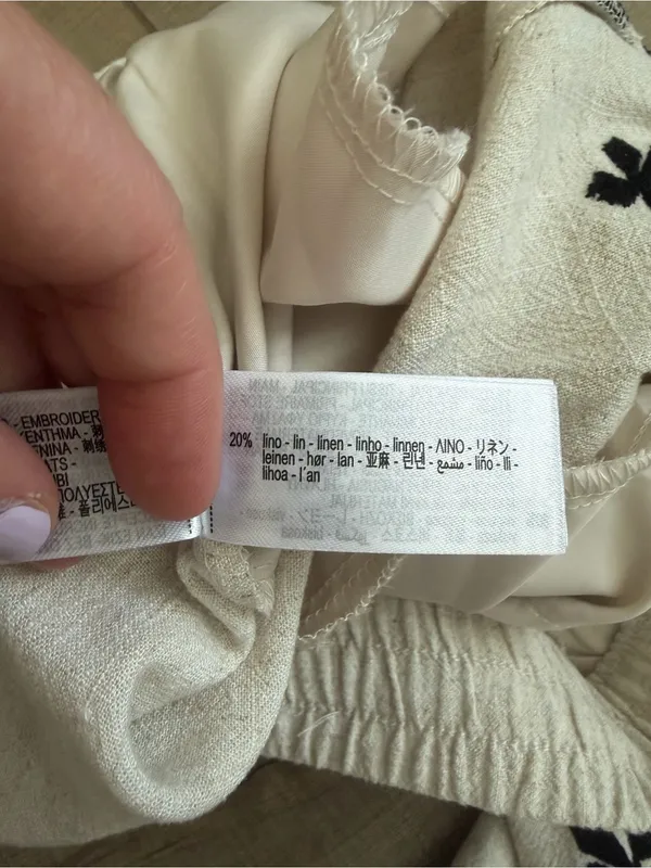 Zara Off White Black Linen Blend Geometric Boho French Countryside Casual Pants - Image 6