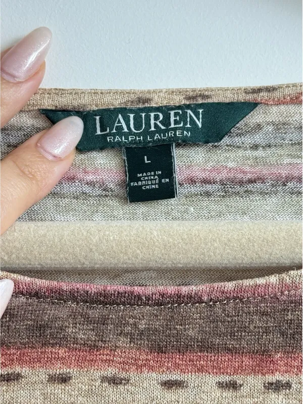 Lauren Ralph Lauren 100% Linen Striped Long Sleeve Top Multicolor Size L - Image 3
