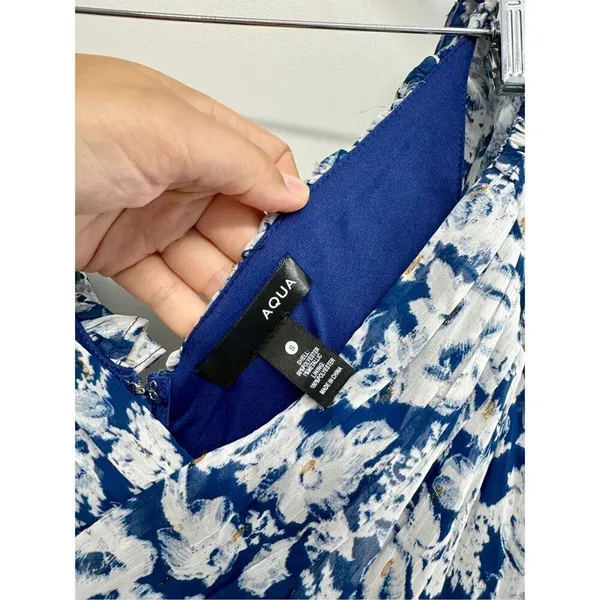 Aqua Maxi Dress Womens Size Small Gown Blue White Tiered Metallic Formal NEW‎ - Image 8