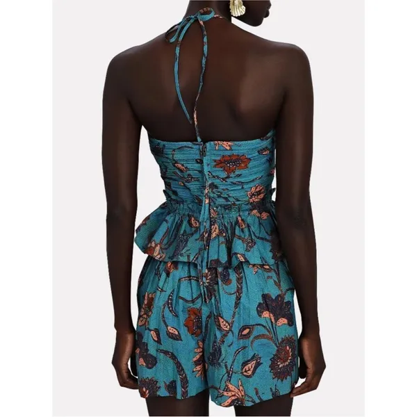 Ulla Johnson Isidro Romper Playsuit 6 Lagoon Teal Floral Print Resort Luxury - Image 5