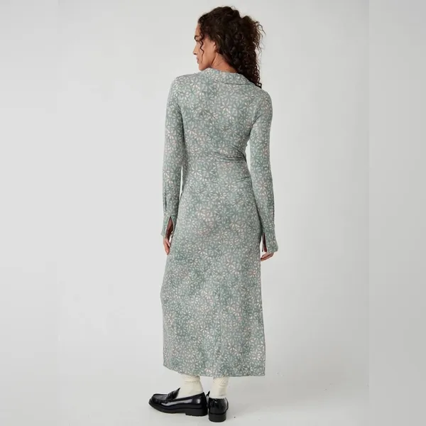 Free People Shayla Floral‎ Long Sleeve Wrap Midi Dress Size S - Mint Combo - NWT - Image 3