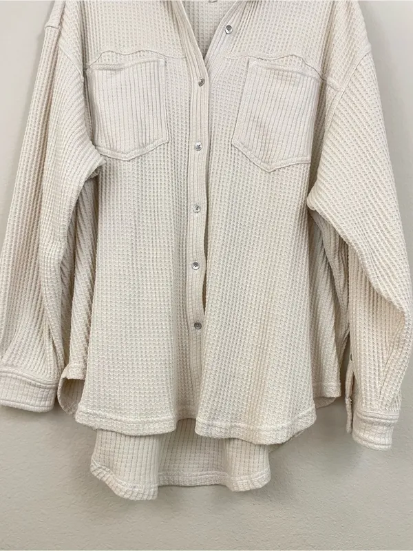Aerie Anytime Fave‎ Waffle Shirt Cabe Batter Oversized Shacket Size Large - Image 8