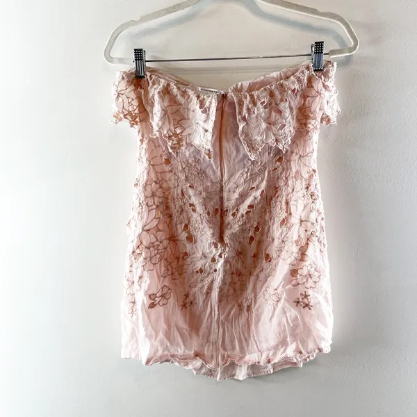 Free People Lace Strapless Ruffle Mini Dress Blush Pink 4 - Image 3