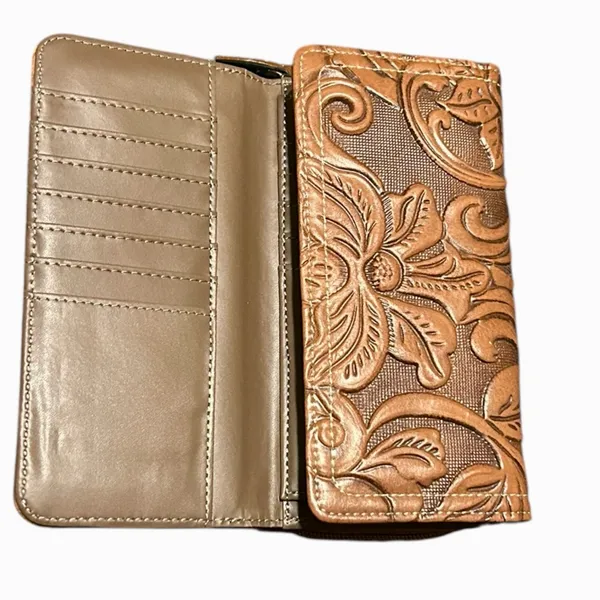 New Boc Floral Tooled Zip Wallet Tan - Image 5