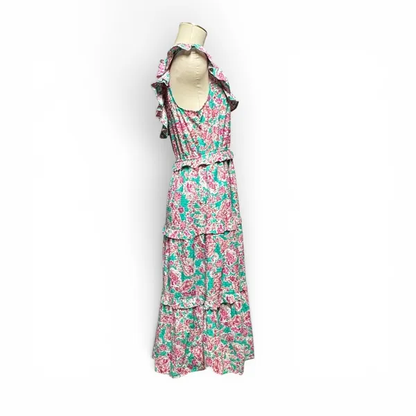 J.Crew Printed Ruffle Midi Dress Blue Pink Floral 10 - Image 5