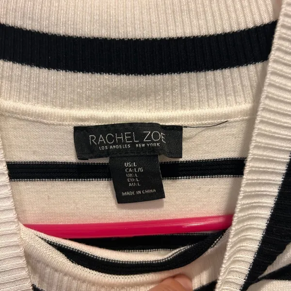 Rachel Zoe Womens Large White Black Striped Mock Neck Ribbed Cuff Sweater French - Image 3