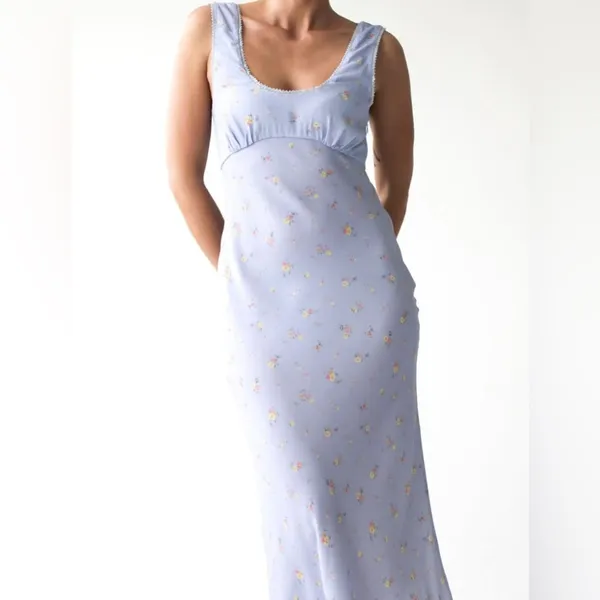 NWT Rumored North Country Midi Dress Blue Forget-Me-Not Cut Out Empire Size L - Image 2