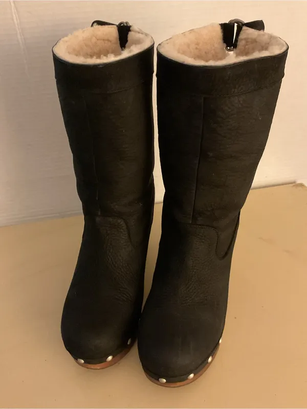 UGG women black leather platform clog Carnegie boots US 8 - Image 8