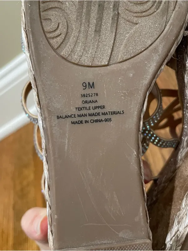 Impo Orleans Raffia Platform Wedge Sandals Taupe Rhinestone Women’s Size 9 - Image 10