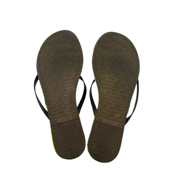 TKEES Neon‎ Yellow & Blue Colorblock Leather Thong Sandal Flip Flops Size US 8 - Image 5