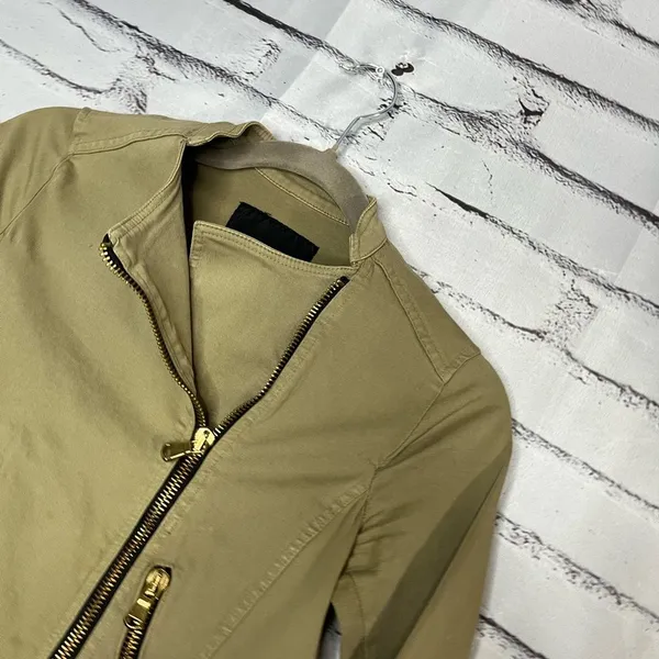 Zara BASIC Tan Cargo Utility Jacket XS Full Zip Asymmetrical Y2K Streetwear - Image 7