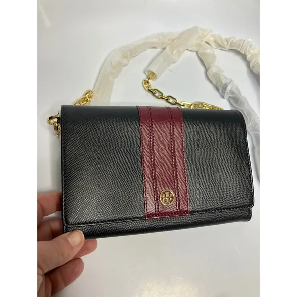 Tory‎ Burch Robinson chain wallet black & maroon saffiano leather brand new! - Image 2