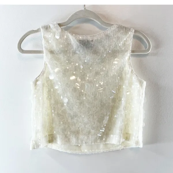 Vici Dance My Way Tonal Sequin Cropped Boxy Tank Top Cream XS - Image 4