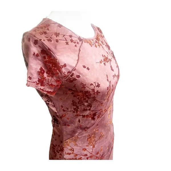 Thirty Thirty LA Bodycon Maxi Dress Womens L Mauve Floral Short Sleeve Elegant - Image 5