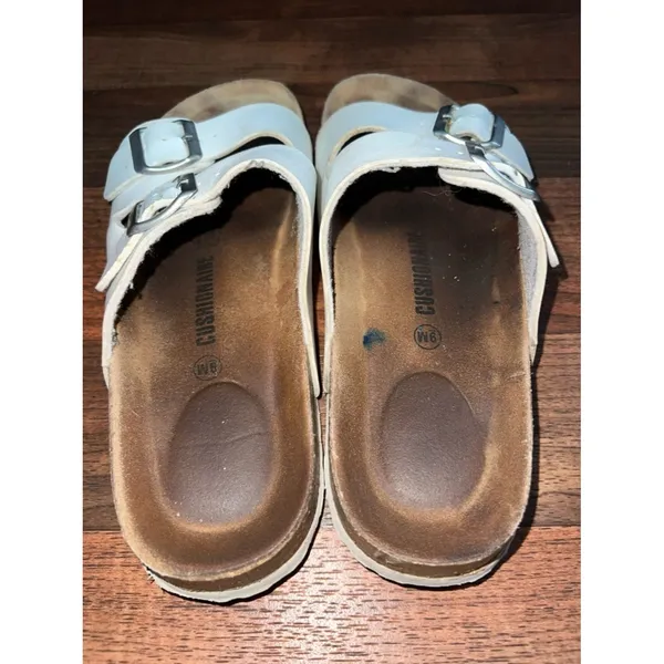 Cushionare White Double-Buckle Cork Footbed Slides - Image 5