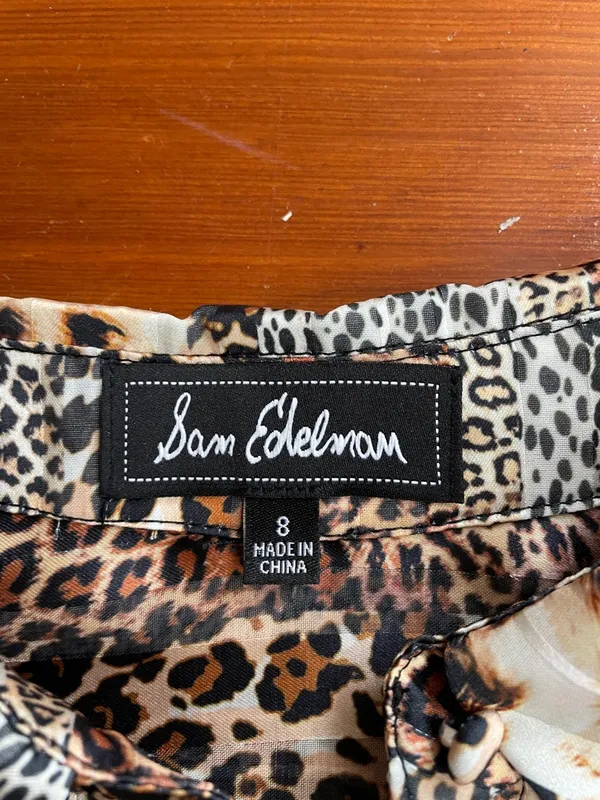 Sam Edelman Mixed Animal Print Satin Shirt Dress Semi Sheer Sz 8 💚🎀 - Image 15