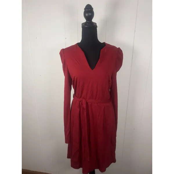 ll bean red‎ long sleeve belted midi dress size 10 reg - Image 2