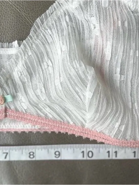Free People Ivory Lace Bralette with Pink Trim and Mint Rose Accent - Image 7