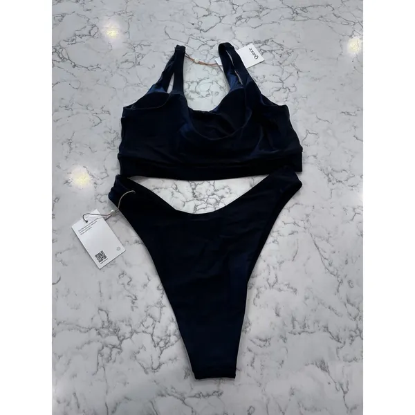 NWT Quince Black Italian Tank Bikini Top & High Leg Bottom Set Size Medium - Image 2