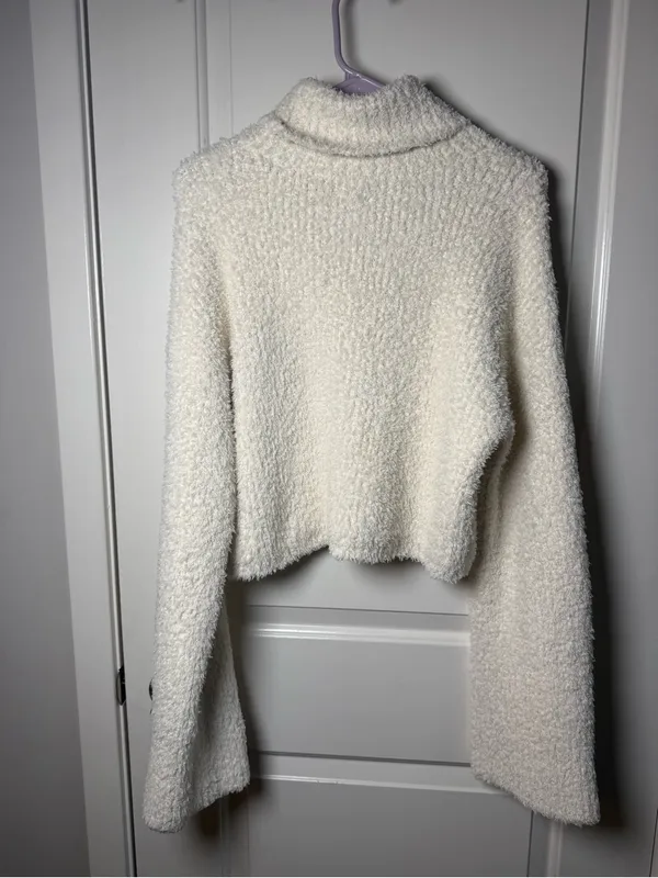 Aerie Marshmallow Cropped Turtleneck Sweater Cream Size Large - Image 4