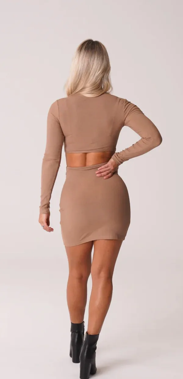 NVGTN Navi Mocha Ribbed Into You Midi Dress - Image 3