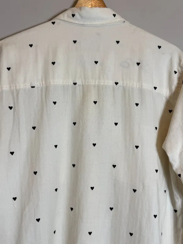 Abercrombie & Fitch Heart Print Boyfriend Button Up Shirt Women's Small Ivory - Image 11