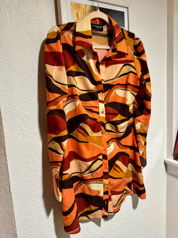 Kittenish Multicolored Button Down Shirt Dress - Image 2