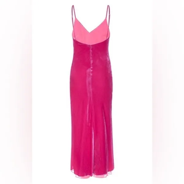 Le Superbe Silk Blend Velvet Bias Slip Maxi Dress Pink V Neck Spaghetti Strap 2 - Image 7
