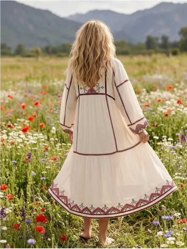 Free People FP Women’s Sweet Escape Embroidered White Long Sleeve Midi Dress S - Image 5