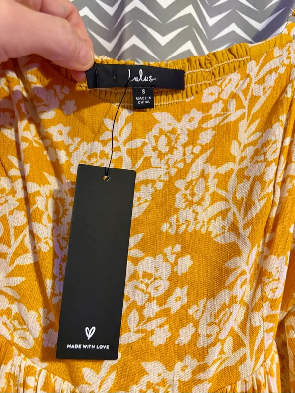 NWT Lulus | Catching Sunrays Mustard Yellow Floral Print Midi Dress, Small - Image 7