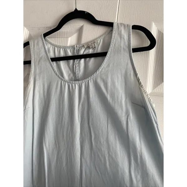 Ella Moss Cassia Ruffle Shift Dress Womens Size M Blue Denim Look Cotton Lyocell - Image 3