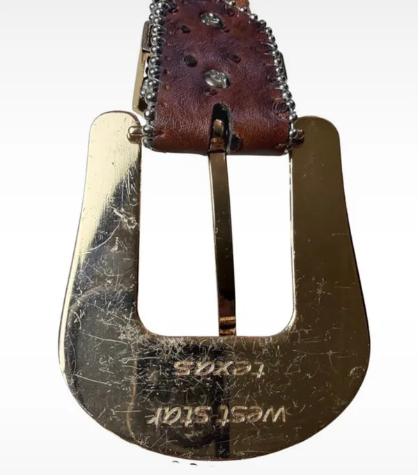 West Star Texas Brown Leather Rhinestone Belt Chameleon Crystals Y2K Cowboy Core 41 inches - Image 7