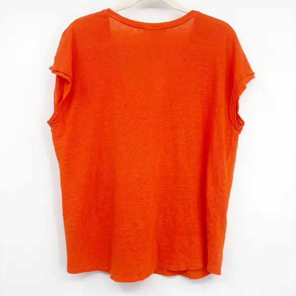 FRAME Womens Orange Organic Linen Scoop Neck Relaxed Cap Sleeve Basic Tee Size M - Image 6
