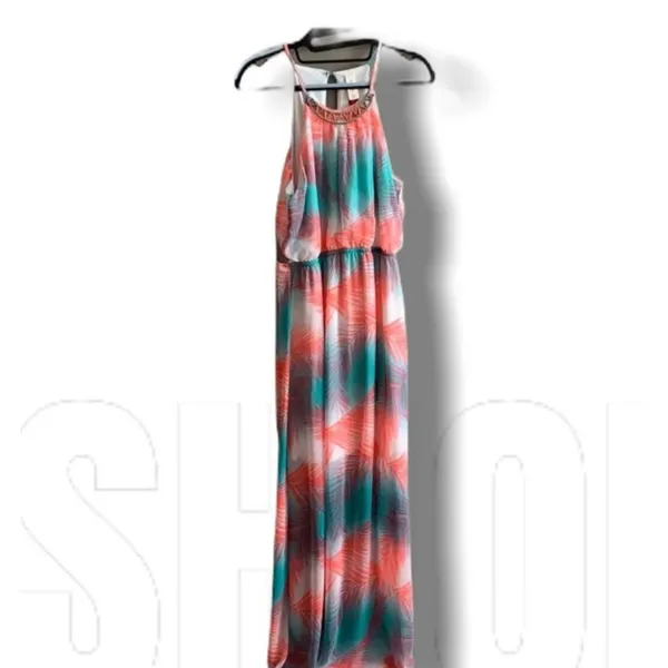 No Boundaries Tropical Palm Print Halter Maxi Dress-size Medium - Image 4