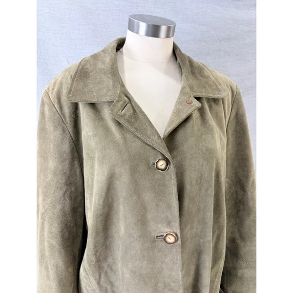 J. Jill Womens Olive Green 100% Calfsuede Leather Satin Lined‎ Car Coat Size M - Image 2