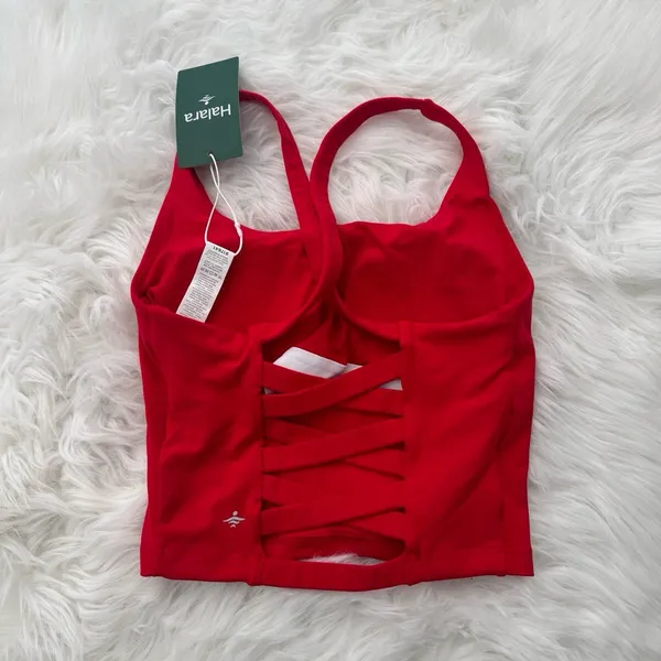 Halara Crisscross Backless Built In Bra Tank Top Red Size XXS - Image 4