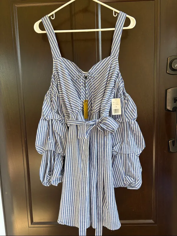 NWT Alexia Admor Sweetheart Drop Sleeve Dress Blue White Stripe Size Small - Image 4