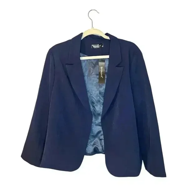 Allegra K‎ Navy Blue Cropped Open Front Blazer, 1x - Image 2