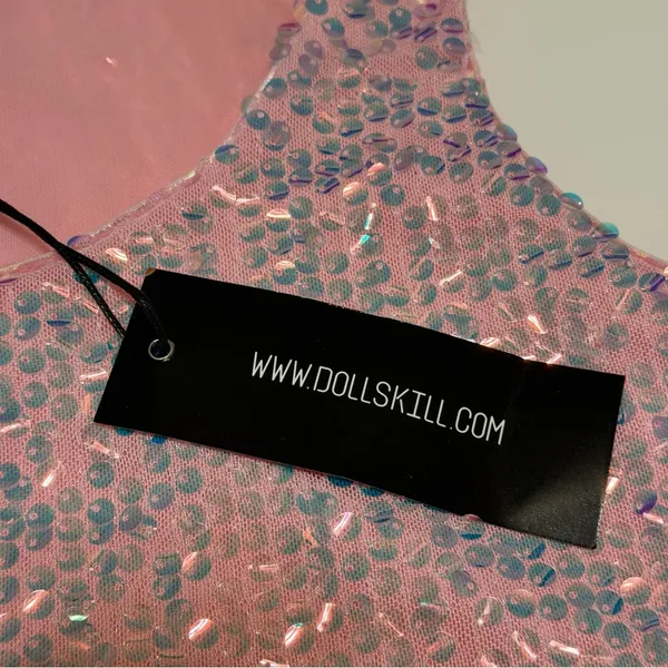 Dolls Kill Club Exx Celestial Gaze sequinned Festival mini dress, pink, M, NWT - Image 7