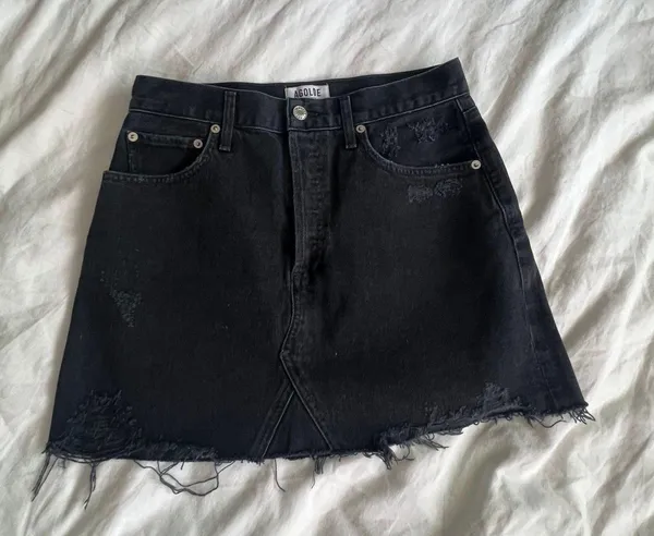 Quinn black denim distressed mini Jean skirt 28 - Image 5