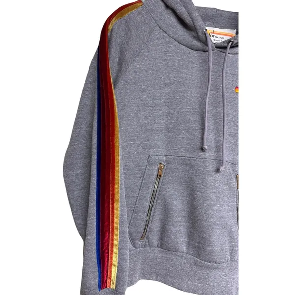 Aviator Nation Velvet Striped Pullover‎ Hoodie Gray Size Small - Image 7