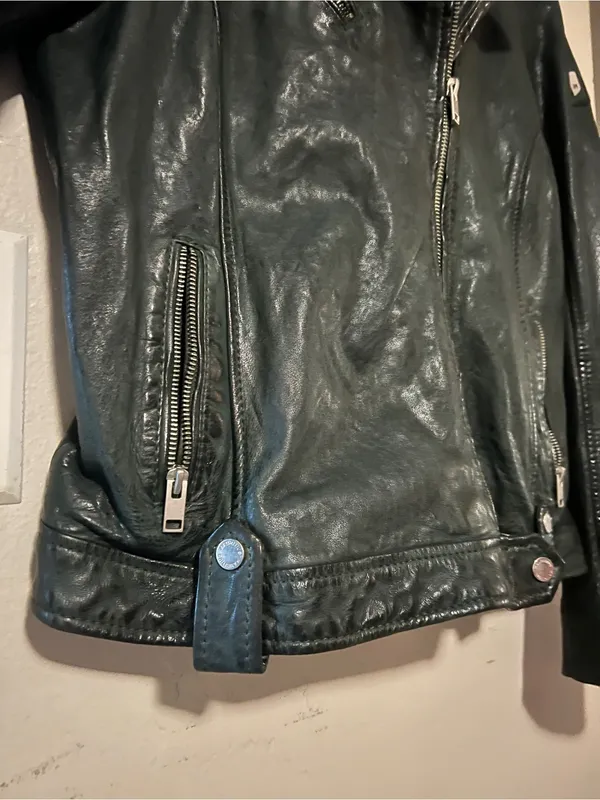 Mauritius Famos Dark Green Lamb Leather Moto Biker Jacket Regular Fit Size 14 - Image 6