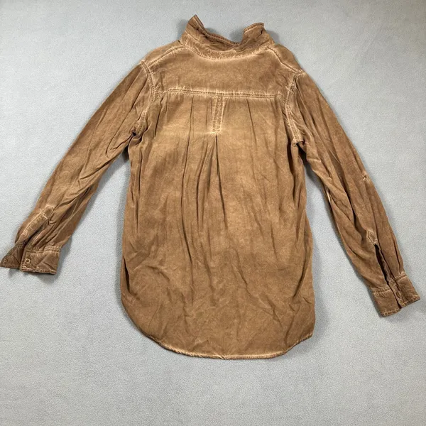 Velvet Heart Button Down Shirt Top Womens M Brown Washed Distressed Collared - Image 2