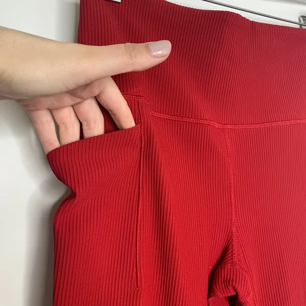 Athleta Salutation Stash Pocket Rib Flare Meg Red Pants Womens Medium - Image 5
