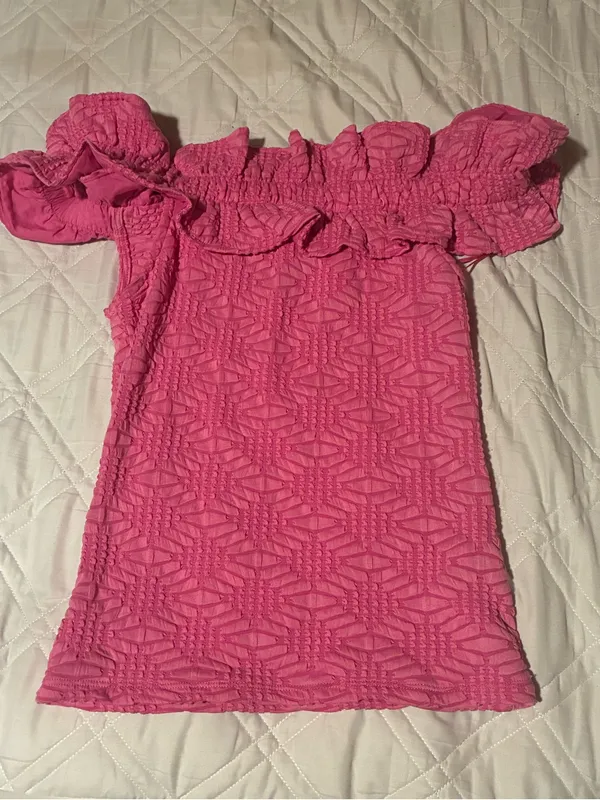 Maeve Textured One-Shoulder Ruffle Knit  in Pink - Image 4