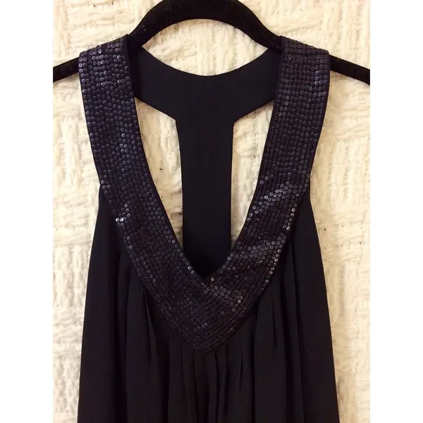 Alice + Olivia Sequin V-Neck Blouse Top Tank Dark Blue Large - Image 2