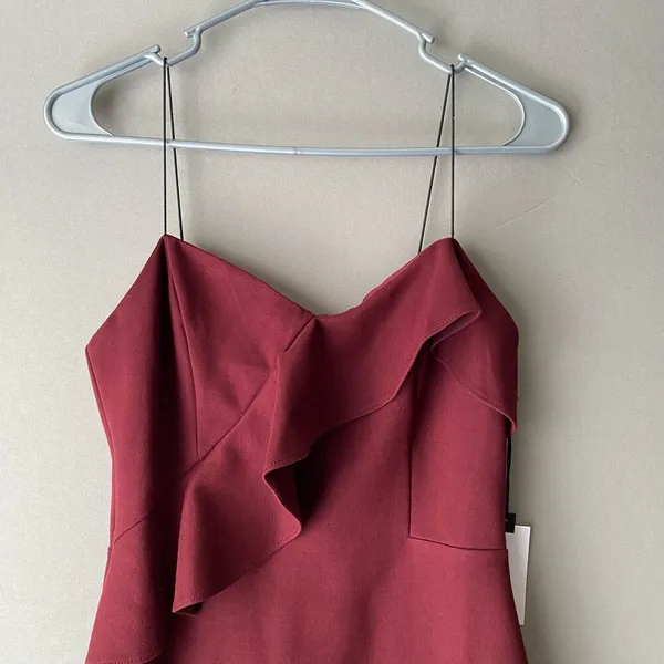ASTR The Label Ruffle Spaghetti Strap Cocktail Mini Dress M‎ Burgundy - Image 2